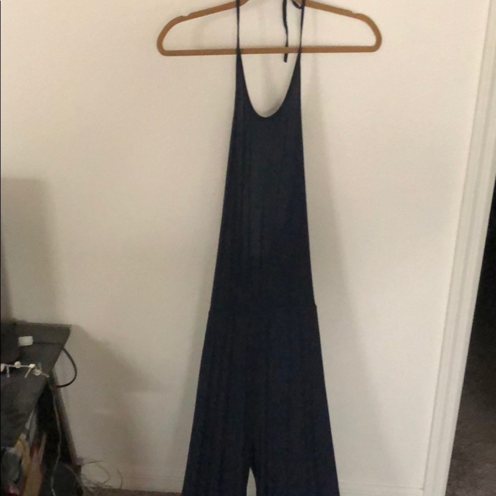 Think&Believe navy halter jumpsuit plunge back
